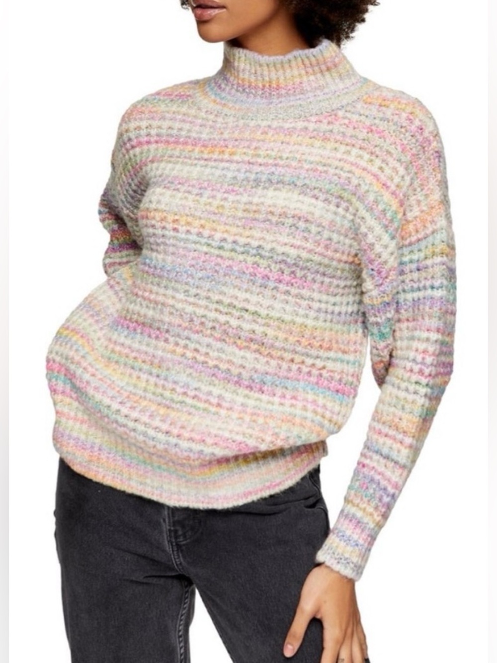 Topshop Women’s Pastel Multicolor Mock Neck Sweater